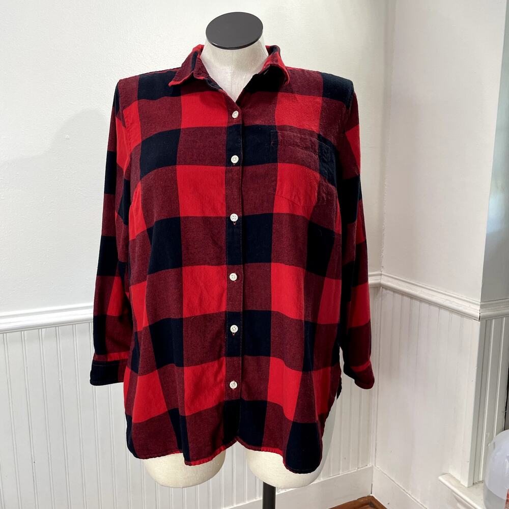Old Navy Size 1X Button Up Shirt Buffalo Plaid Fall Grunge Cabincore Gorp Preppy